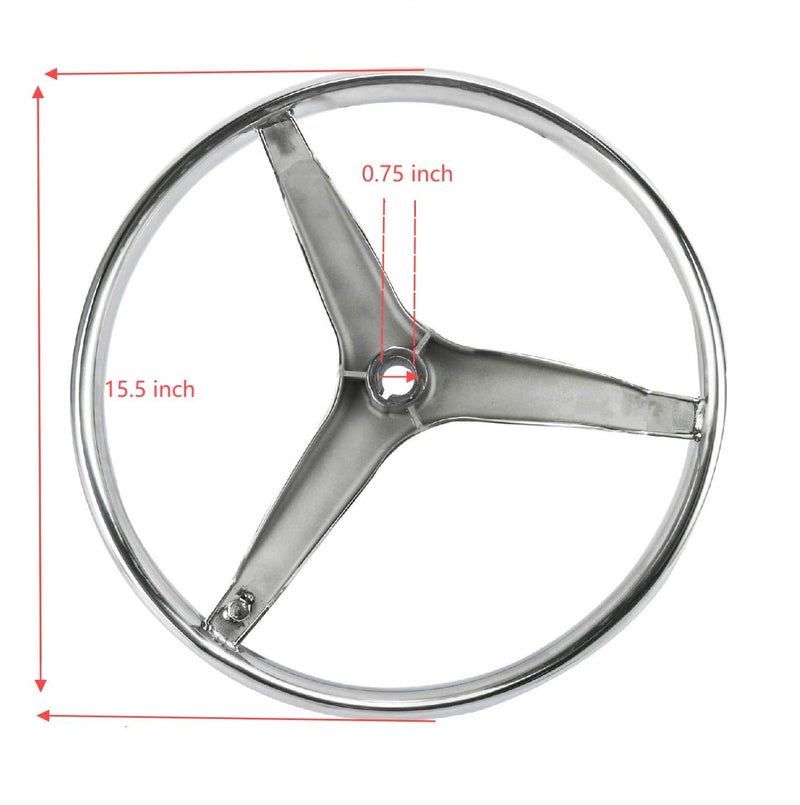 Amarine Made Stainless Steel Boat Steering Wheel 3 Spoke 15-1/2" Dia, with 1/2"-20 Nut and Turning Knob for Teleflex Cable Helm - Image 3